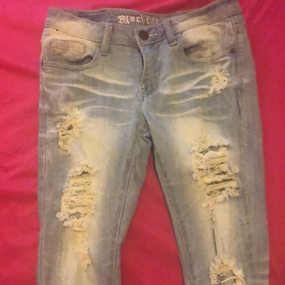 Blue ripped up jeans